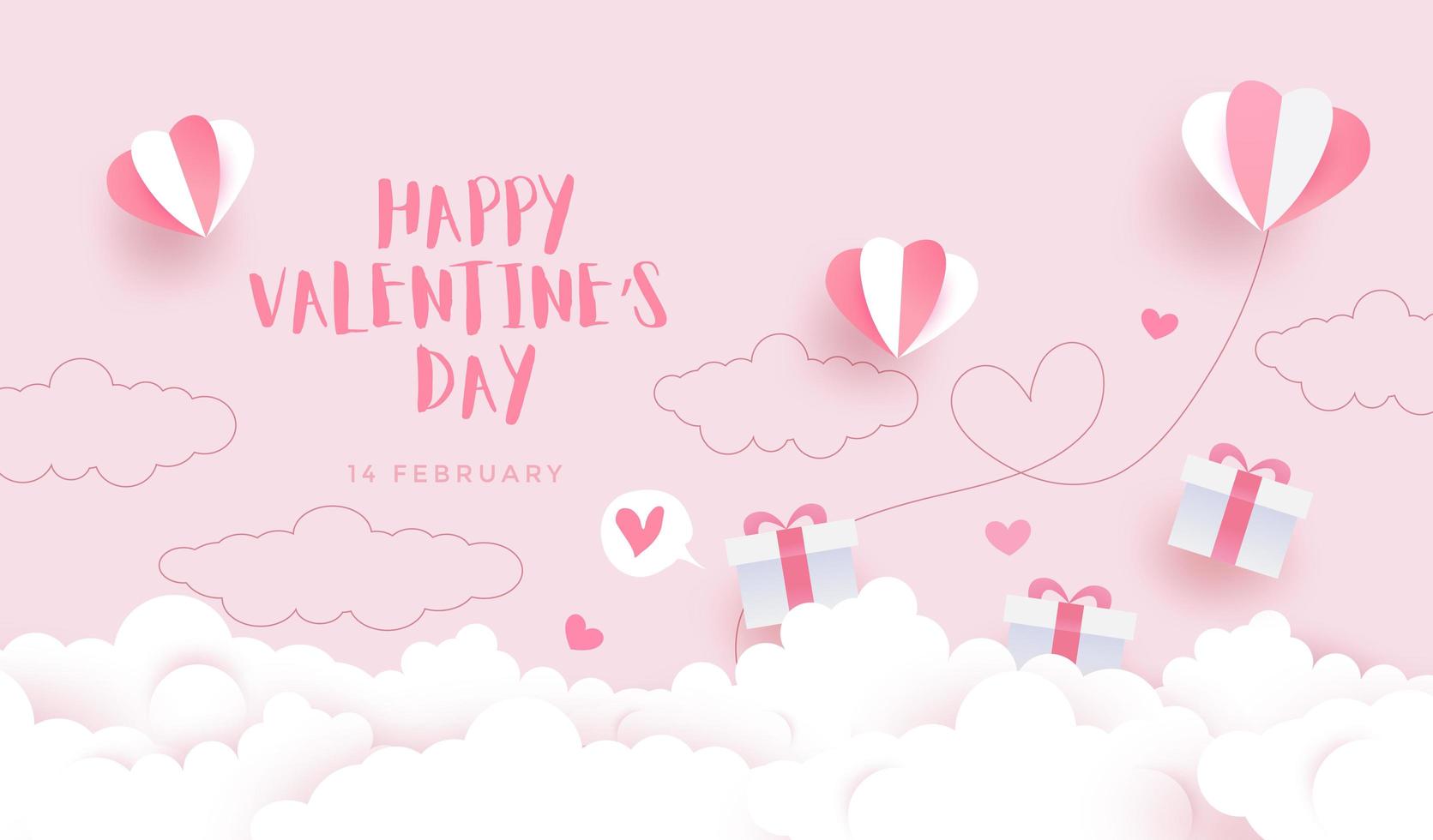 gelukkige Valentijnsdag achtergrond, kaartuitnodiging met papier gesneden stijl hemel vector