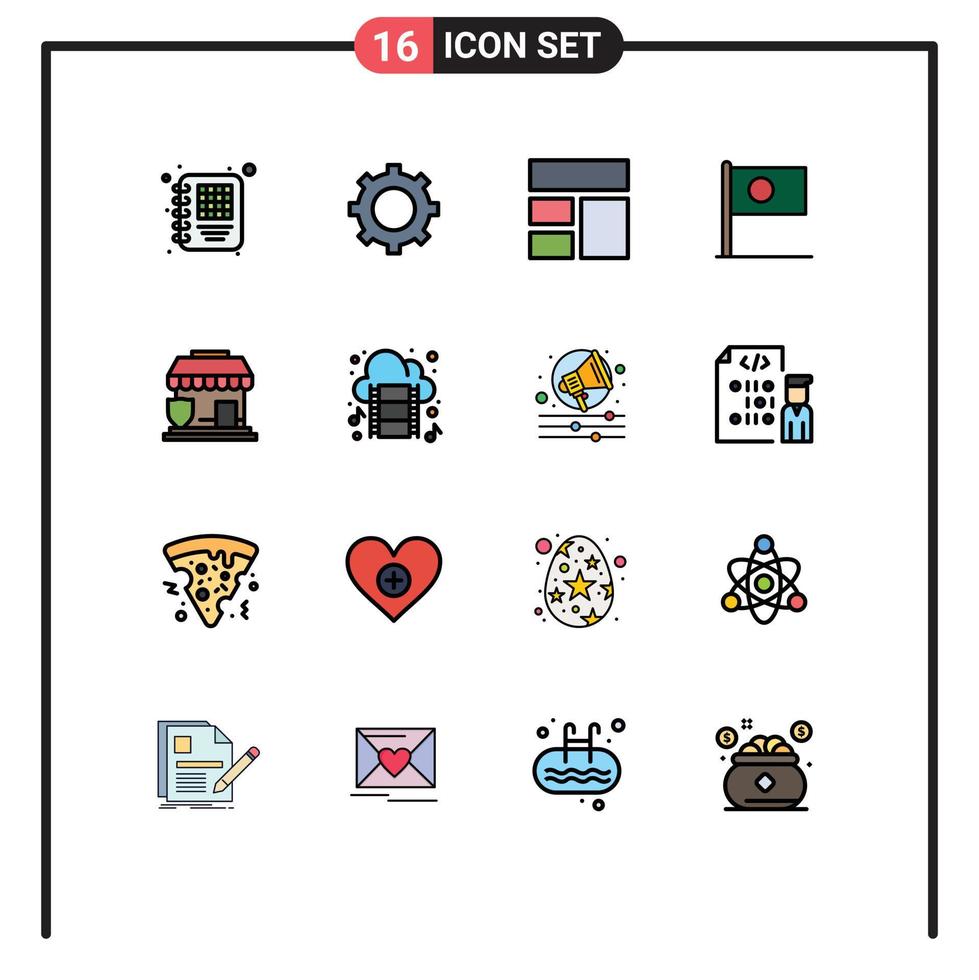 16 vlak kleur gevulde lijn concept voor websites mobiel en apps veiligheid verzekering beeld vlag Bangladesh bewerkbare creatief vector ontwerp elementen