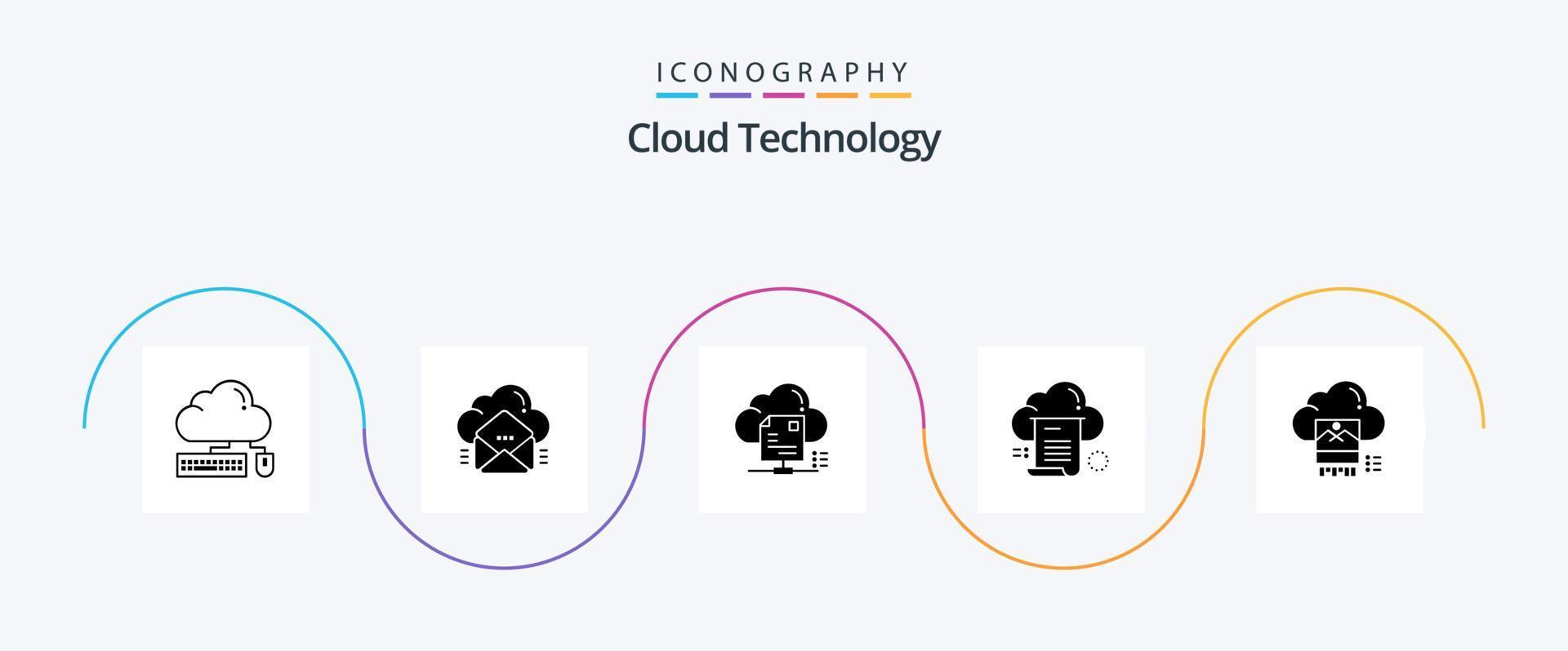 wolk technologie glyph 5 icoon pak inclusief document. het dossier. gegevens. document. online vector