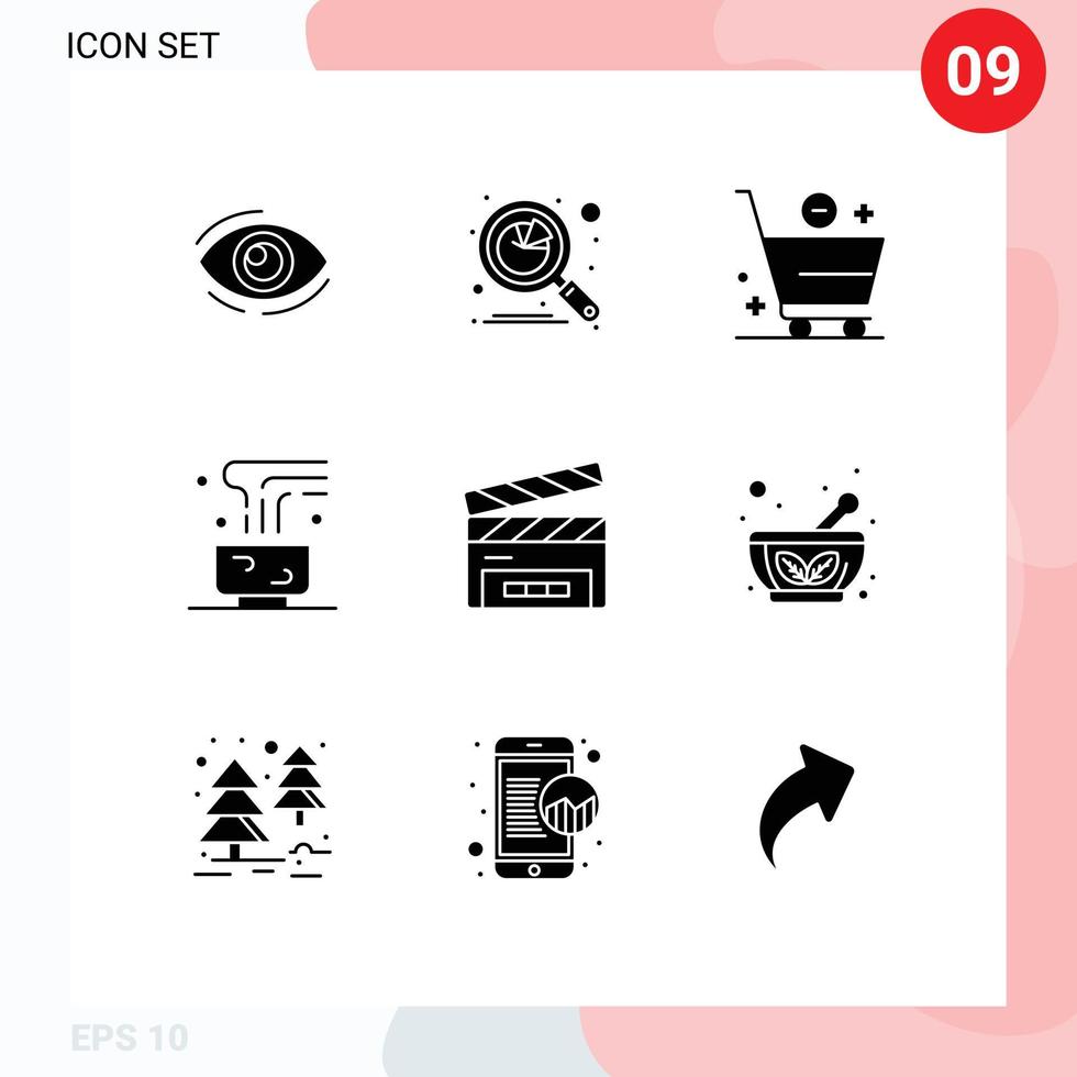 bewerkbare vector lijn pak van 9 gemakkelijk solide glyphs van voedsel min analytics e kar bewerkbare vector ontwerp elementen