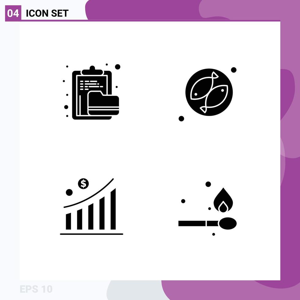 pak van 4 modern solide glyphs tekens en symbolen voor web afdrukken media zo net zo archief diagram het dossier vis statistisch bewerkbare vector ontwerp elementen