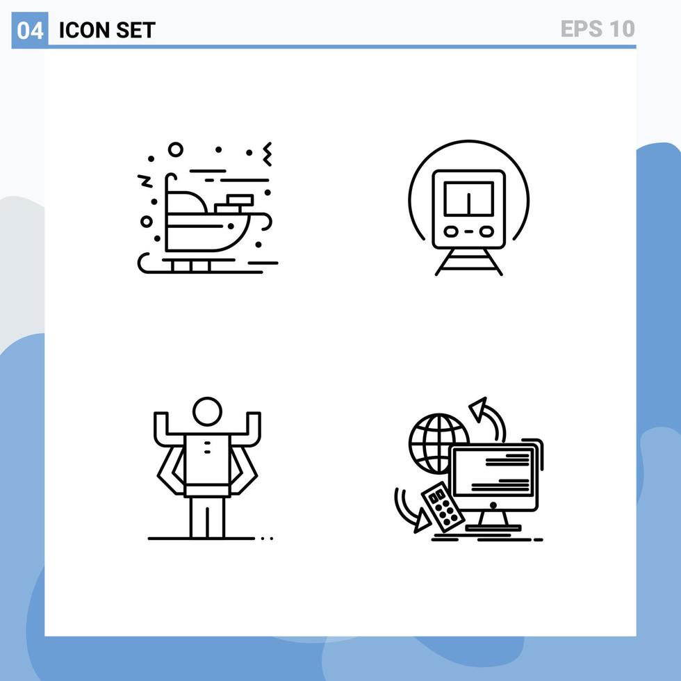 groep van 4 modern gevulde lijn vlak kleuren reeks voor vervoer menselijk de kerstman tram organisatie bewerkbare vector ontwerp elementen