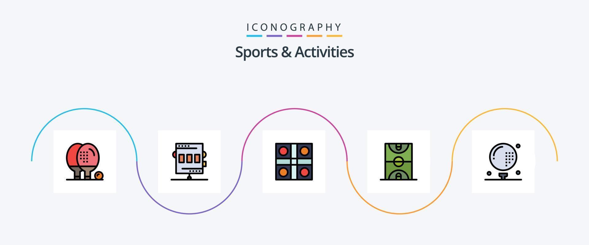 sport- en activiteiten lijn gevulde vlak 5 icoon pak inclusief rechtbank. bal. spel. sport. Ludo bord vector