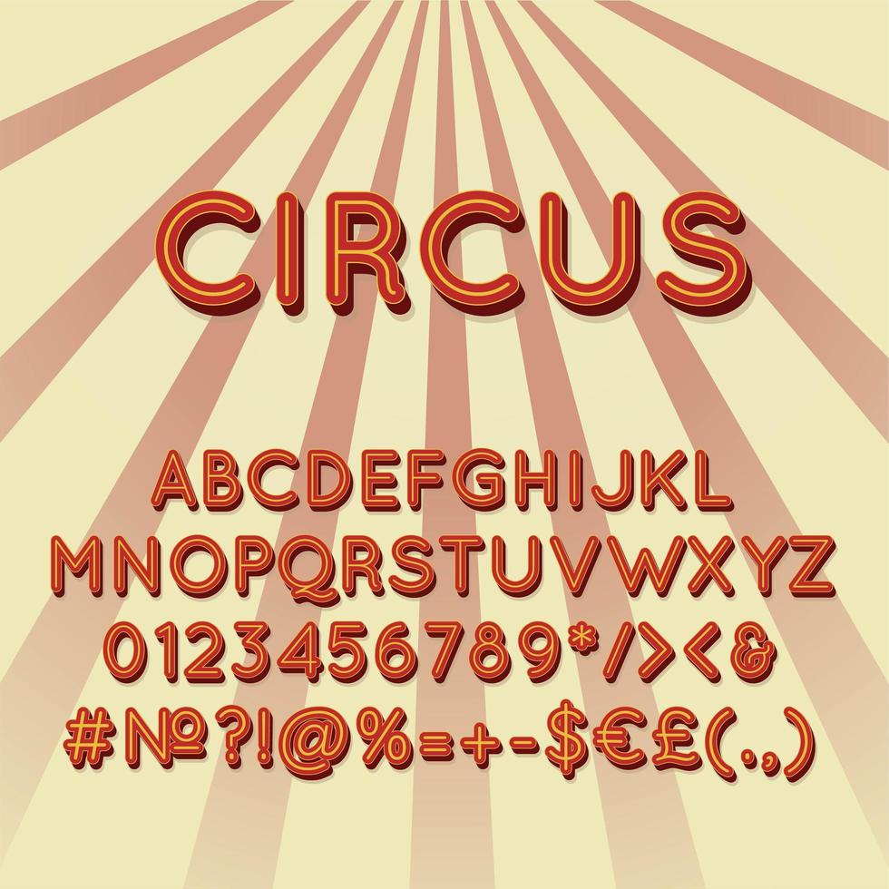 circus vintage 3d vector alfabet set