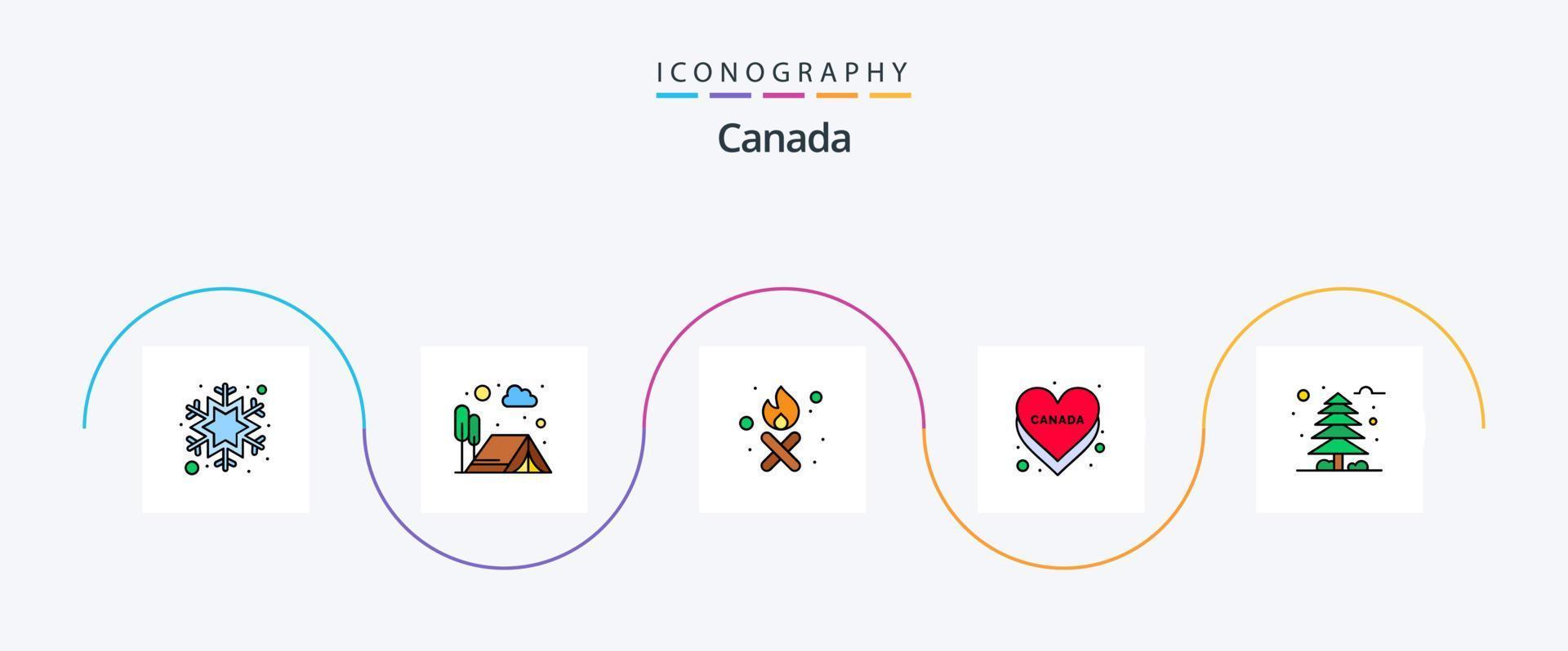 Canada lijn gevulde vlak 5 icoon pak inclusief oerwoud. natie. avontuur. vlag. liefde vector