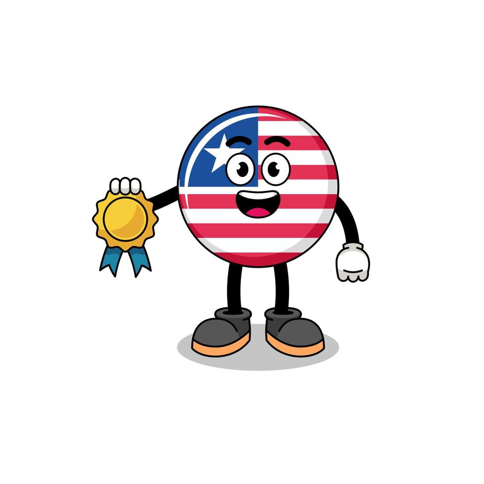 Liberia vlag tekenfilm illustratie met tevredenheid gegarandeerd medaille vector