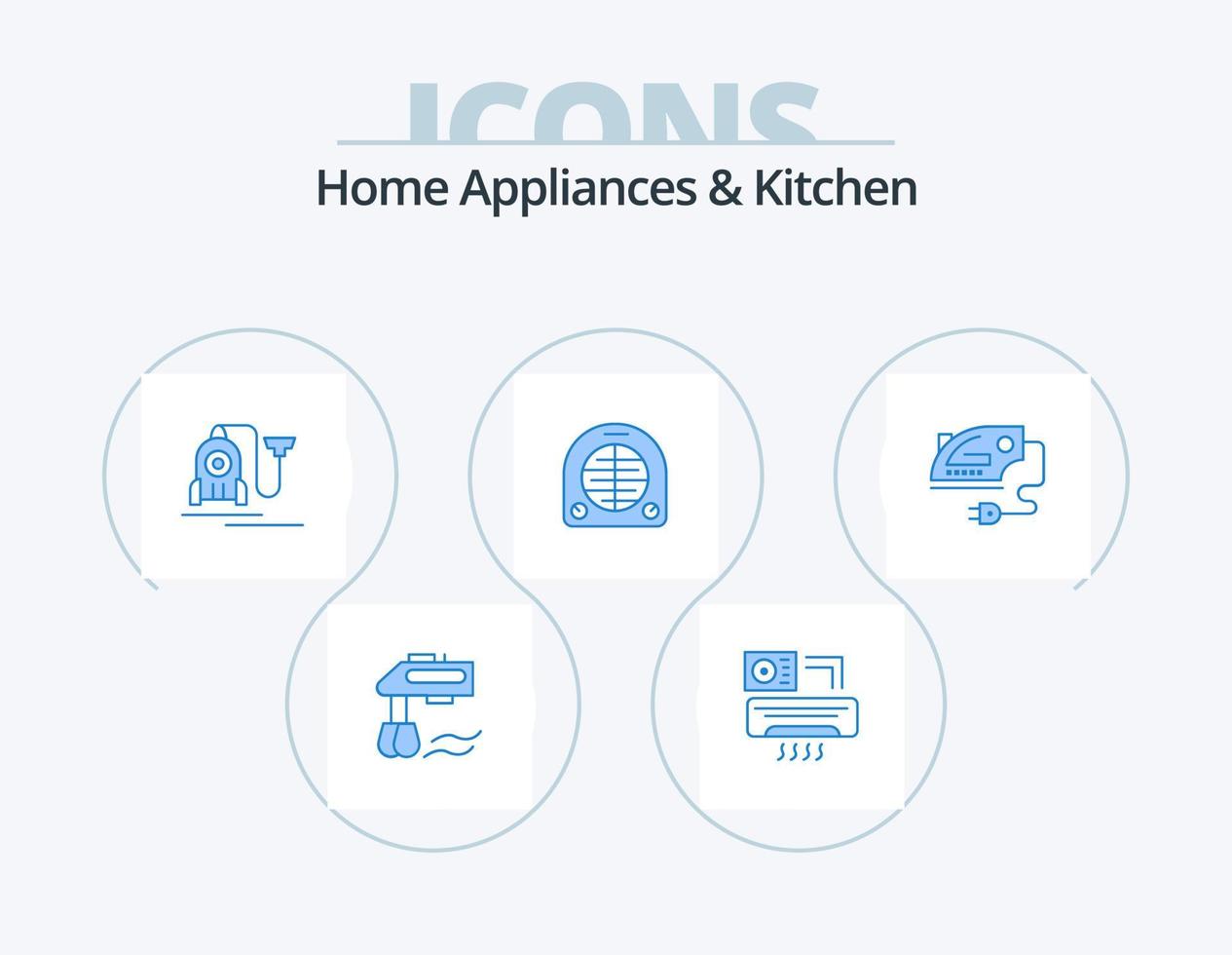 huis huishoudelijke apparaten en keuken blauw icoon pak 5 icoon ontwerp. huis. huis. vacuüm. verwarming. ventilator vector