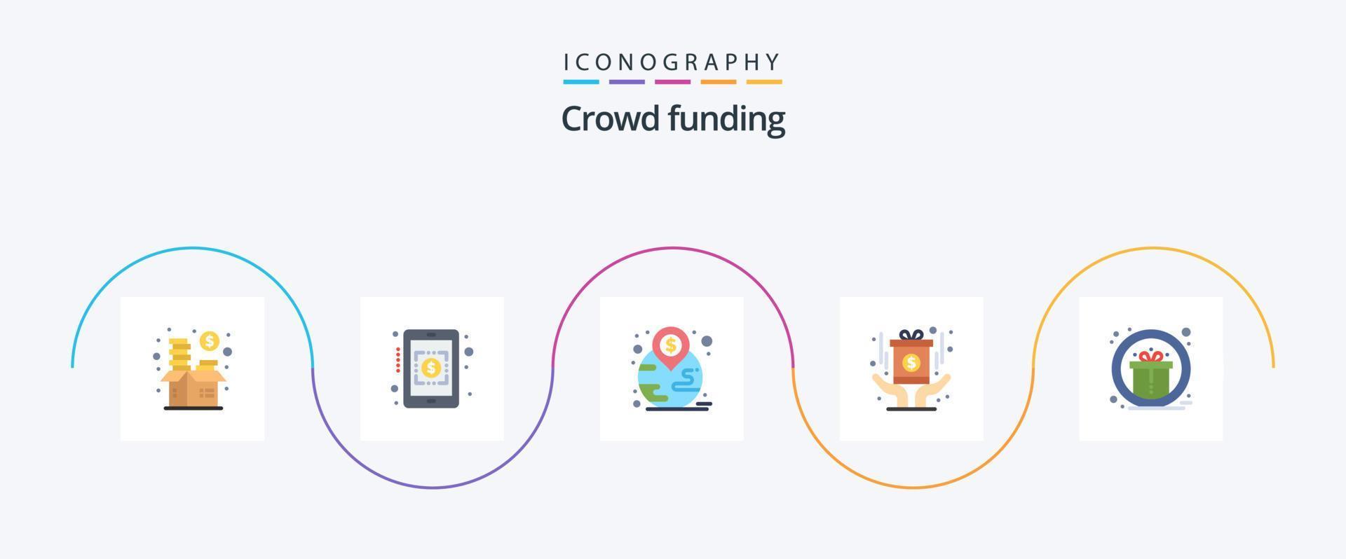 crowdfunding vlak 5 icoon pak inclusief geschenk. fonds. financieel. beloning. prijs vector
