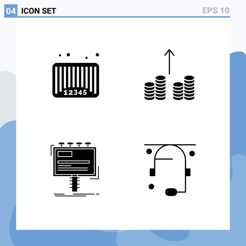 4 thematisch vector solide glyphs en bewerkbare symbolen van uitverkoop advertentie streepjescode contant geld uit aanplakbord bewerkbare vector ontwerp elementen