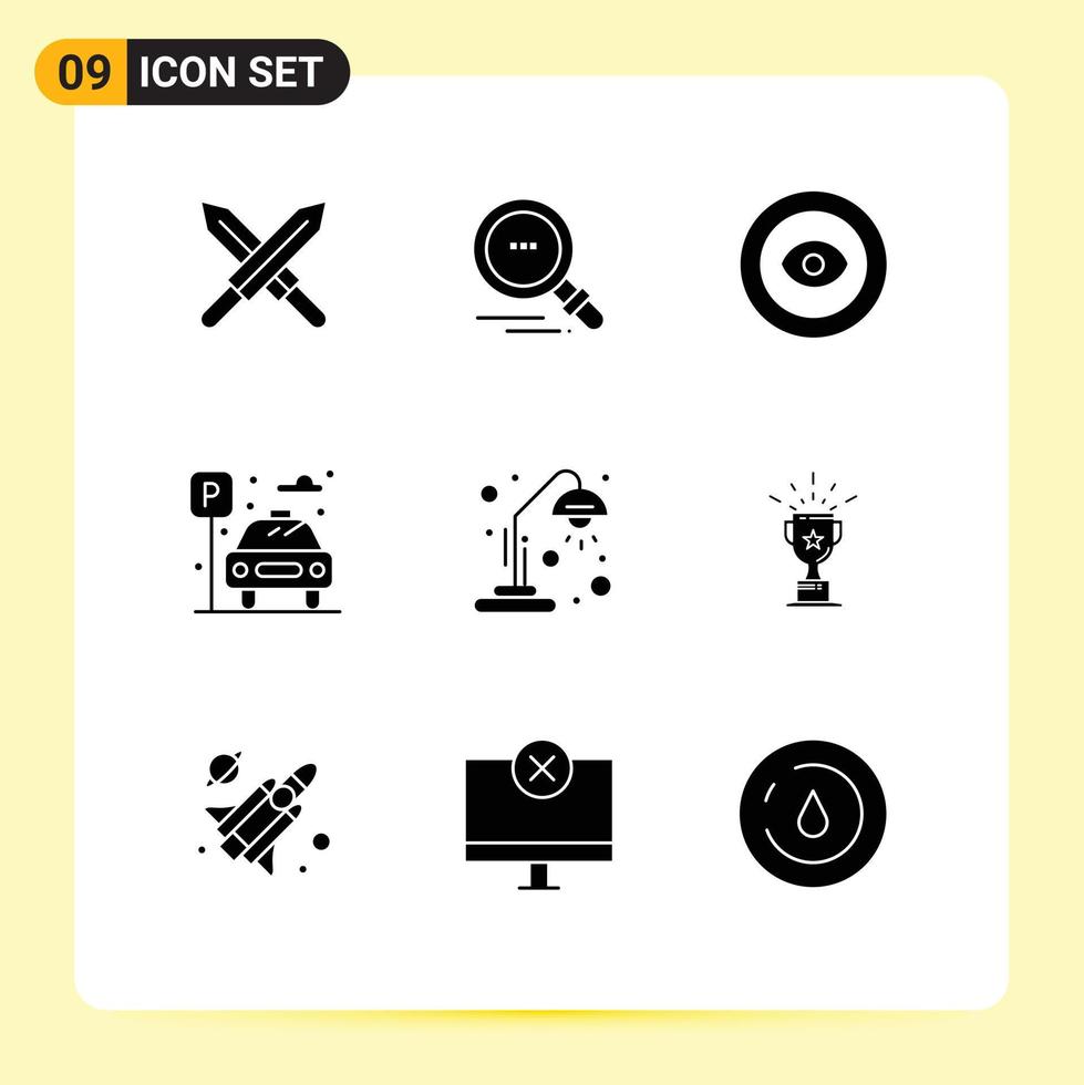 pictogram reeks van 9 gemakkelijk solide glyphs van onderwijs bureau lamp oog school- auto bewerkbare vector ontwerp elementen