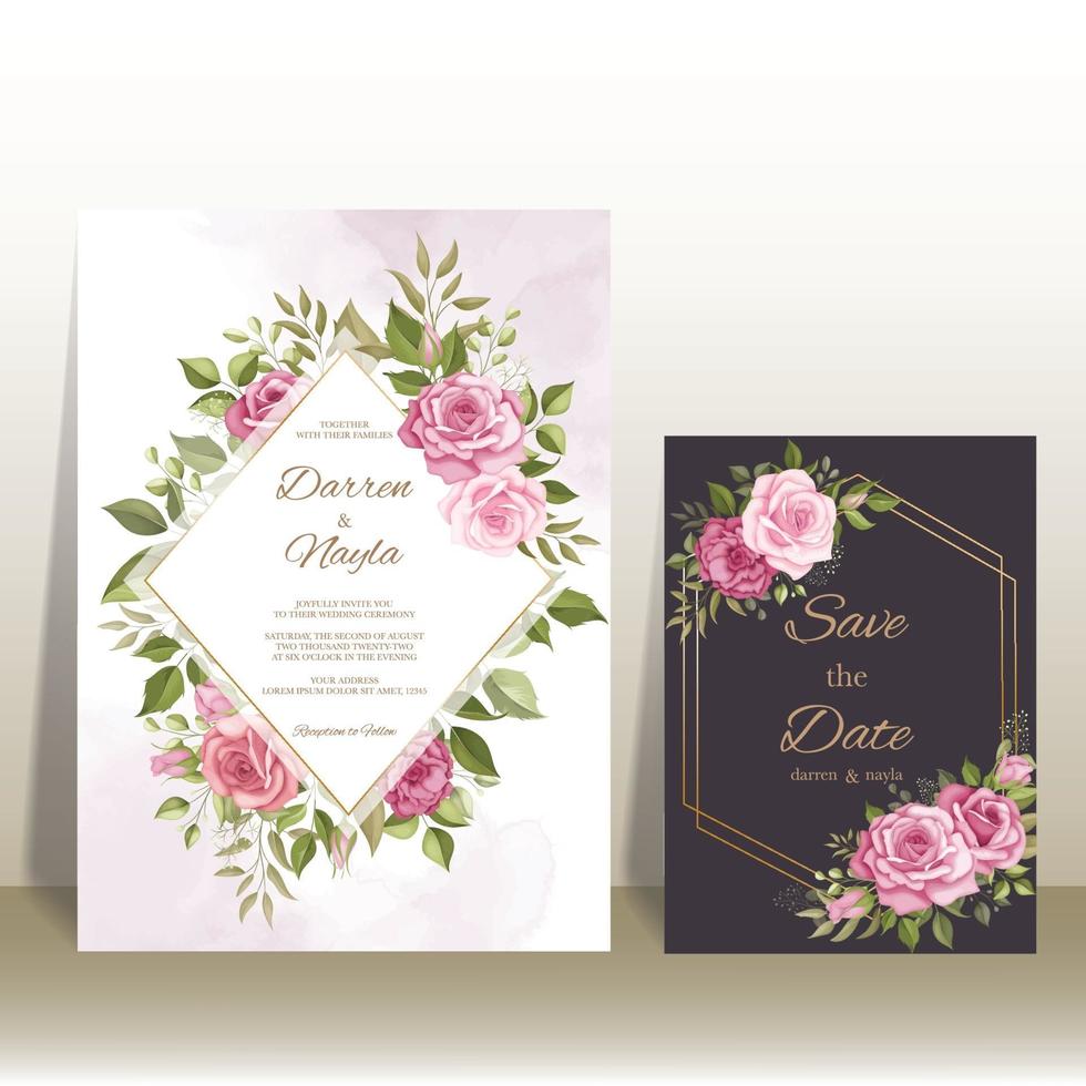 mooie bruiloft uitnodiging kaartsjabloon set vector