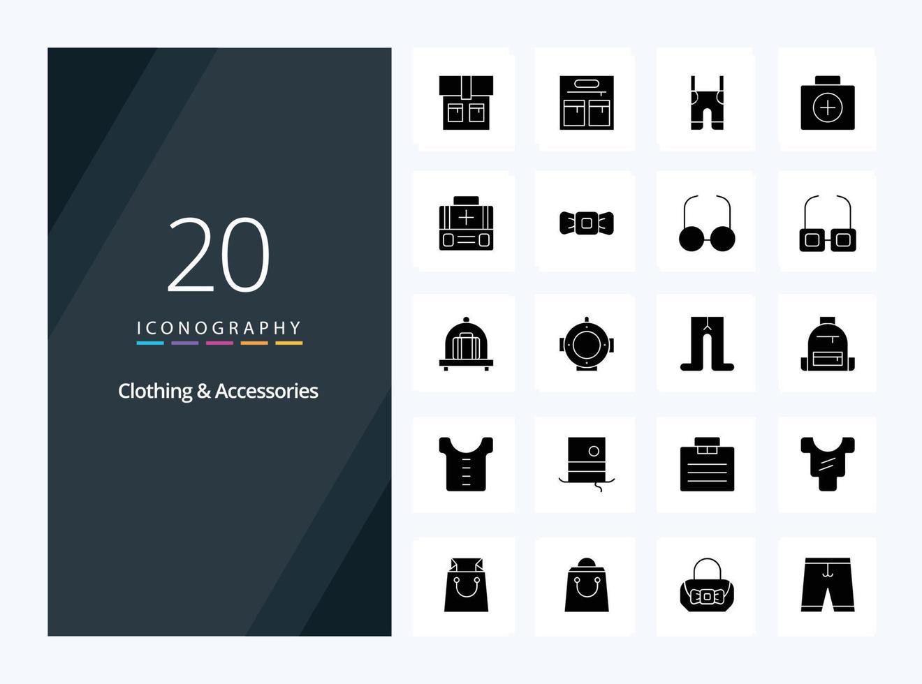 20 kleding accessoires solide glyph icoon voor presentatie vector