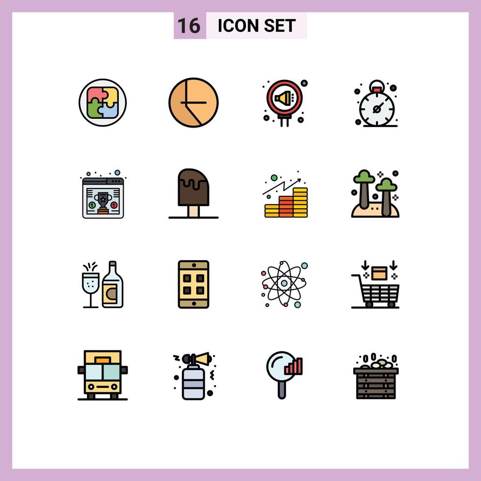 pictogram reeks van 16 gemakkelijk vlak kleur gevulde lijnen van trofee prijzen pr tijd bedrijf bewerkbare creatief vector ontwerp elementen