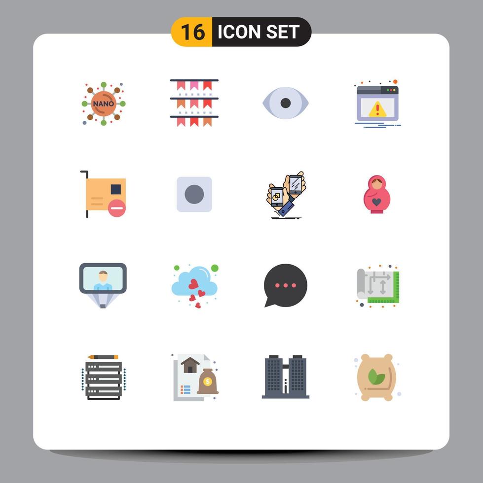 16 vlak kleur concept voor websites mobiel en apps apparaten kaart gezicht waarschuwing alarm bewerkbare pak van creatief vector ontwerp elementen