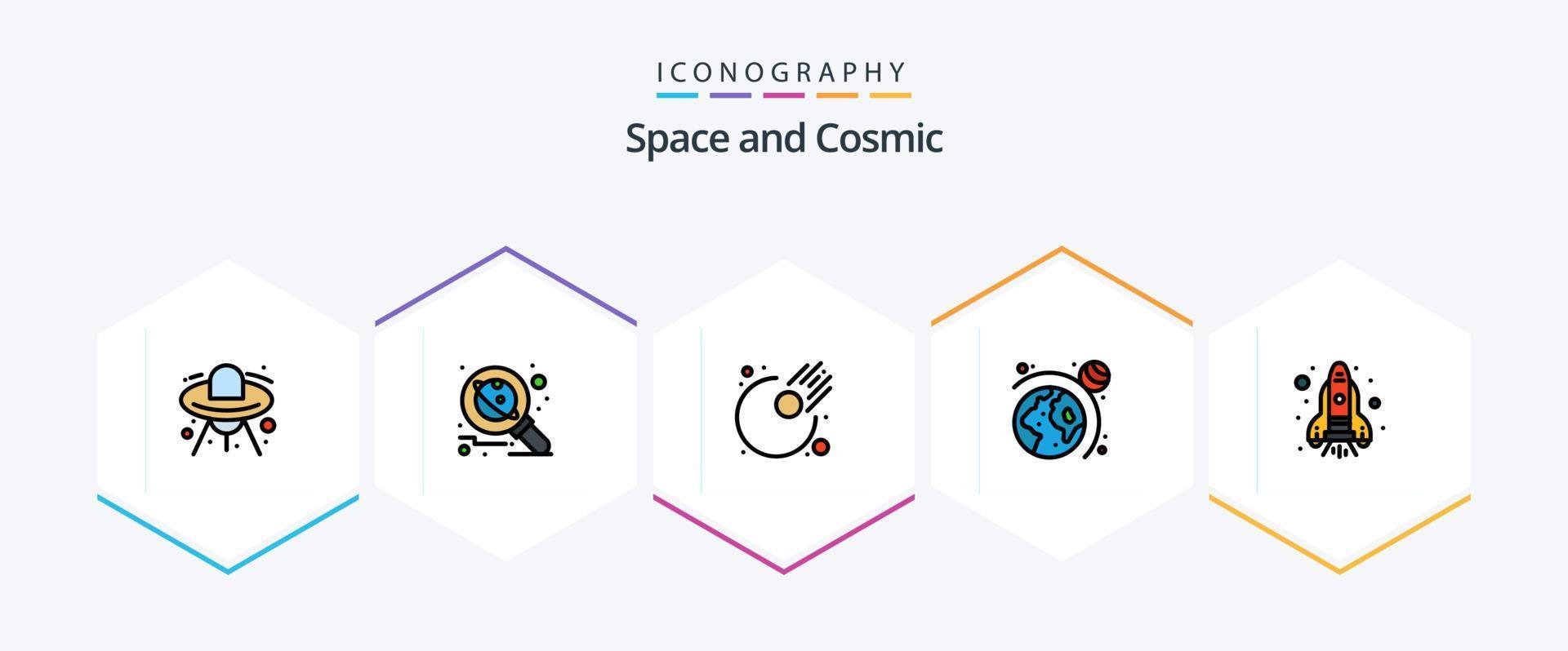 ruimte 25 gevulde lijn icoon pak inclusief ruimte. vlam. ruimte. systeem. astronomie vector