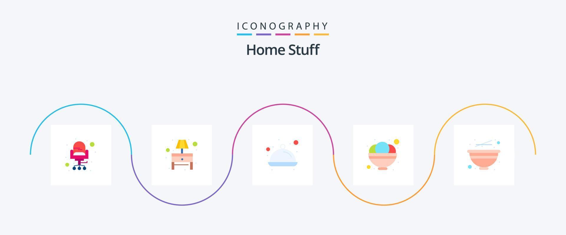 huis dingen vlak 5 icoon pak inclusief Chinese. ijs. gerecht. voedsel. kom vector