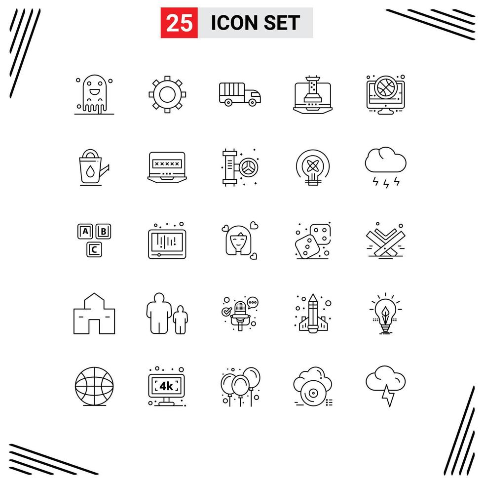 universeel icoon symbolen groep van 25 modern lijnen van spel mand vrachtwagen afzet strategie bewerkbare vector ontwerp elementen