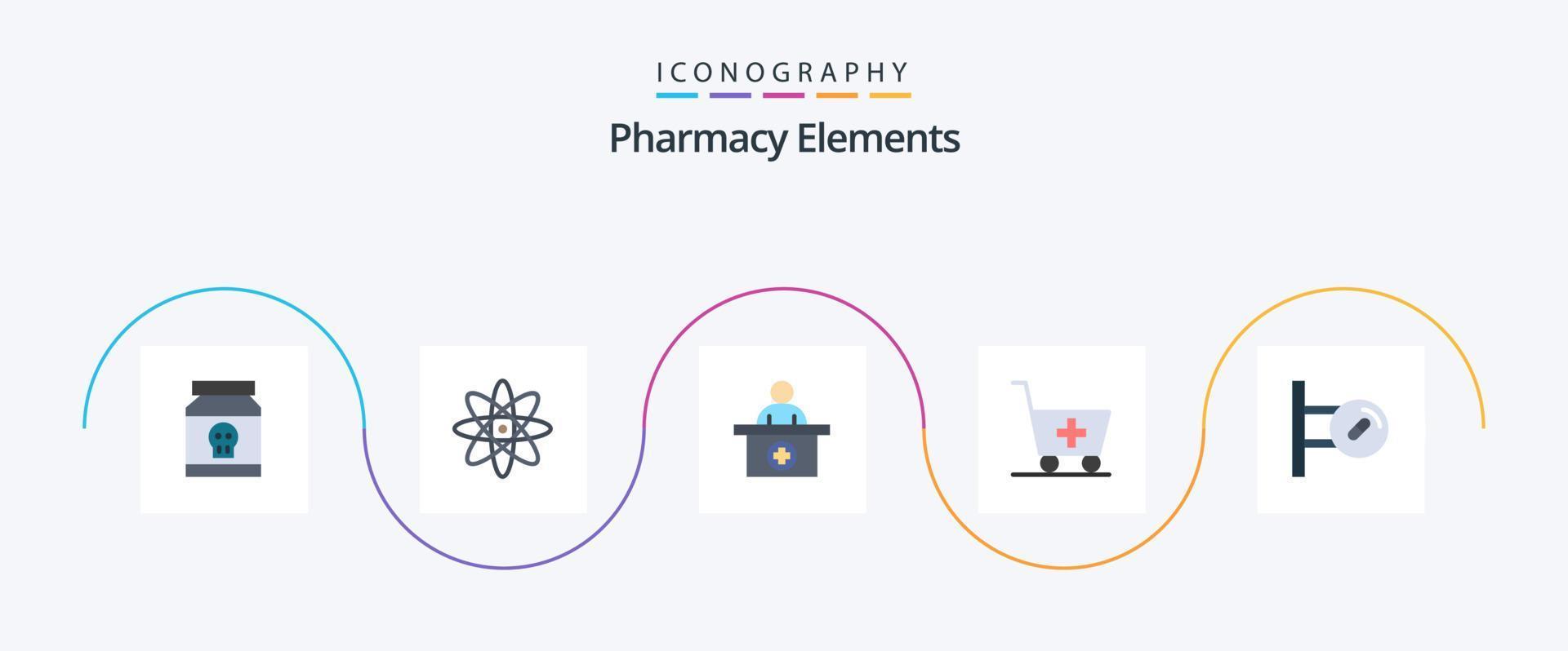 apotheek elementen vlak 5 icoon pak inclusief bord. ziekenhuis. geneesmiddel. trolley vector