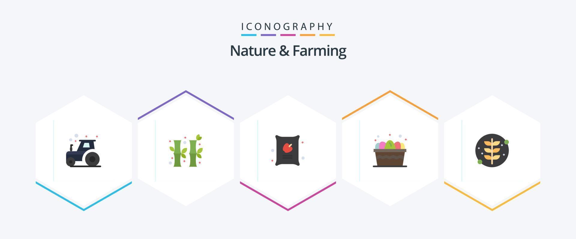 natuur en landbouw 25 vlak icoon pak inclusief blad. voedsel. landbouw. boerderij. kar vector