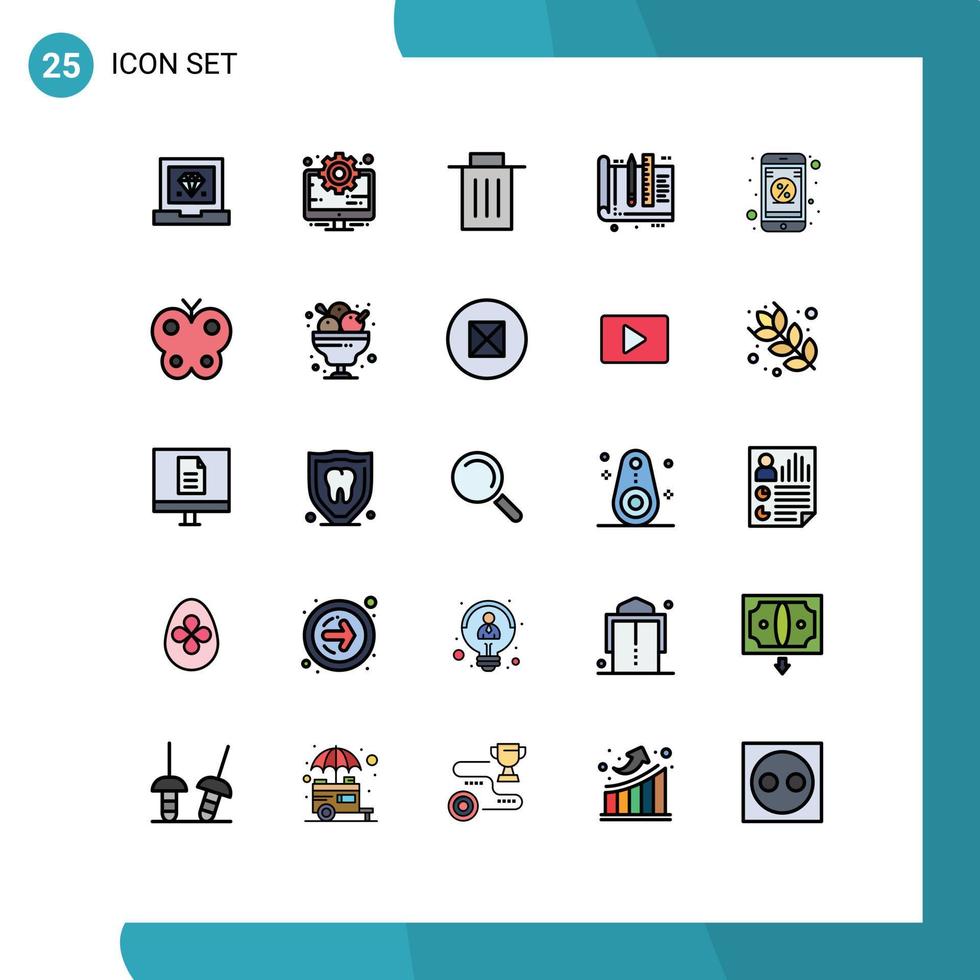 reeks van 25 vector gevulde lijn vlak kleuren Aan rooster voor app korting heerser verwijderen onderwijs architect bewerkbare vector ontwerp elementen