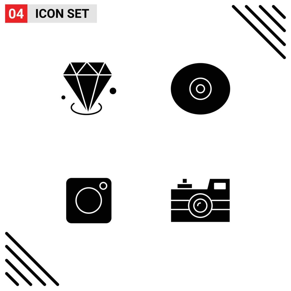 4 thematisch vector solide glyphs en bewerkbare symbolen van diamant foto sieraden tit antiek camera bewerkbare vector ontwerp elementen