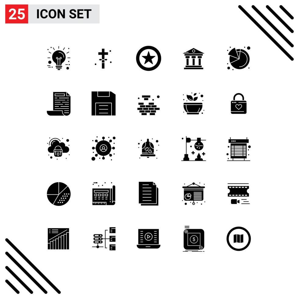 pictogram reeks van 25 gemakkelijk solide glyphs van het dossier taart tabel favoriete analytics geld bewerkbare vector ontwerp elementen