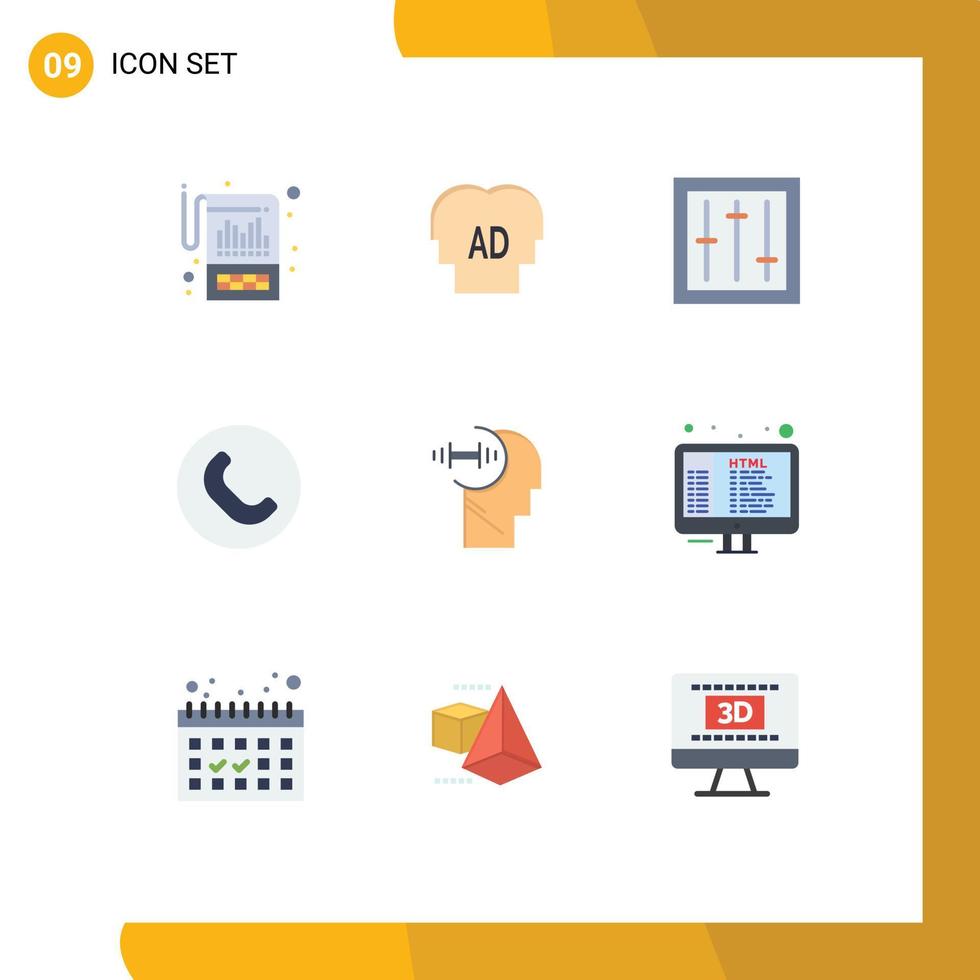 mobiel koppel vlak kleur reeks van 9 pictogrammen van opleiding handset brian telefoontje menger bewerkbare vector ontwerp elementen