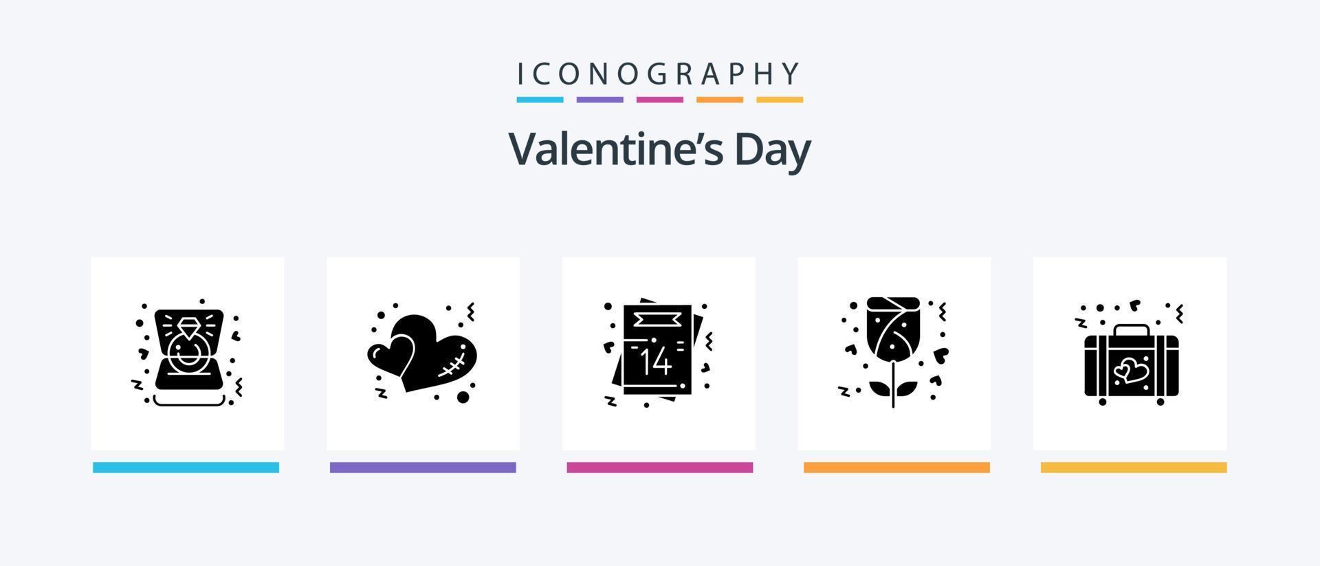 valentijnsdag dag glyph 5 icoon pak inclusief hart. roos. hart. liefde. romantisch. creatief pictogrammen ontwerp vector