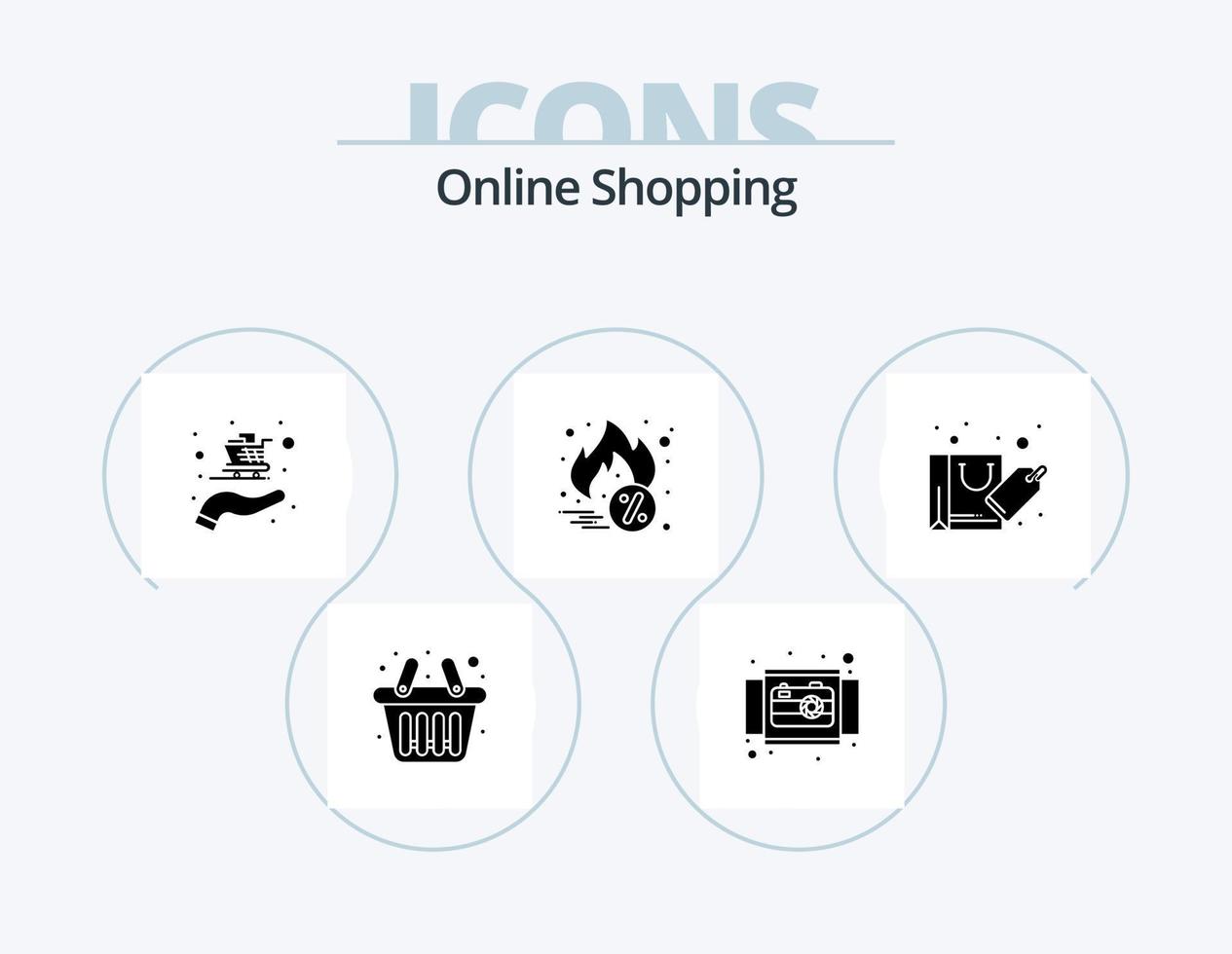 online boodschappen doen glyph icoon pak 5 icoon ontwerp. winkelen. tas. kopen. cyber maandag vector