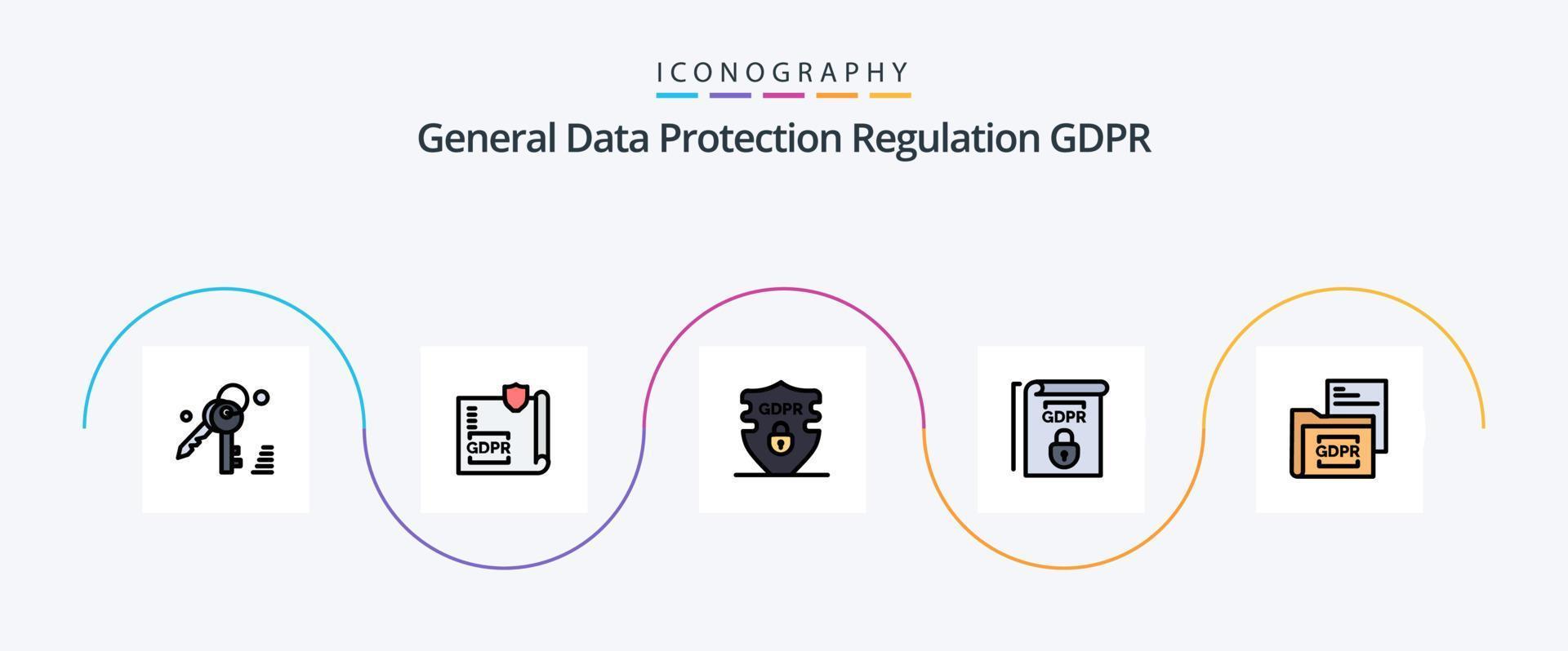 gdpr lijn gevulde vlak 5 icoon pak inclusief document. voorwaarden. gegevens. reglement. gdpr vector