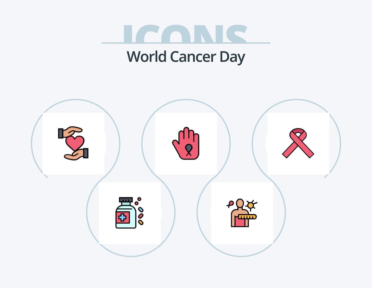 wereld kanker dag lijn gevulde icoon pak 5 icoon ontwerp. wereld. Gezondheid. Nee roken. solidariteit. kanker vector