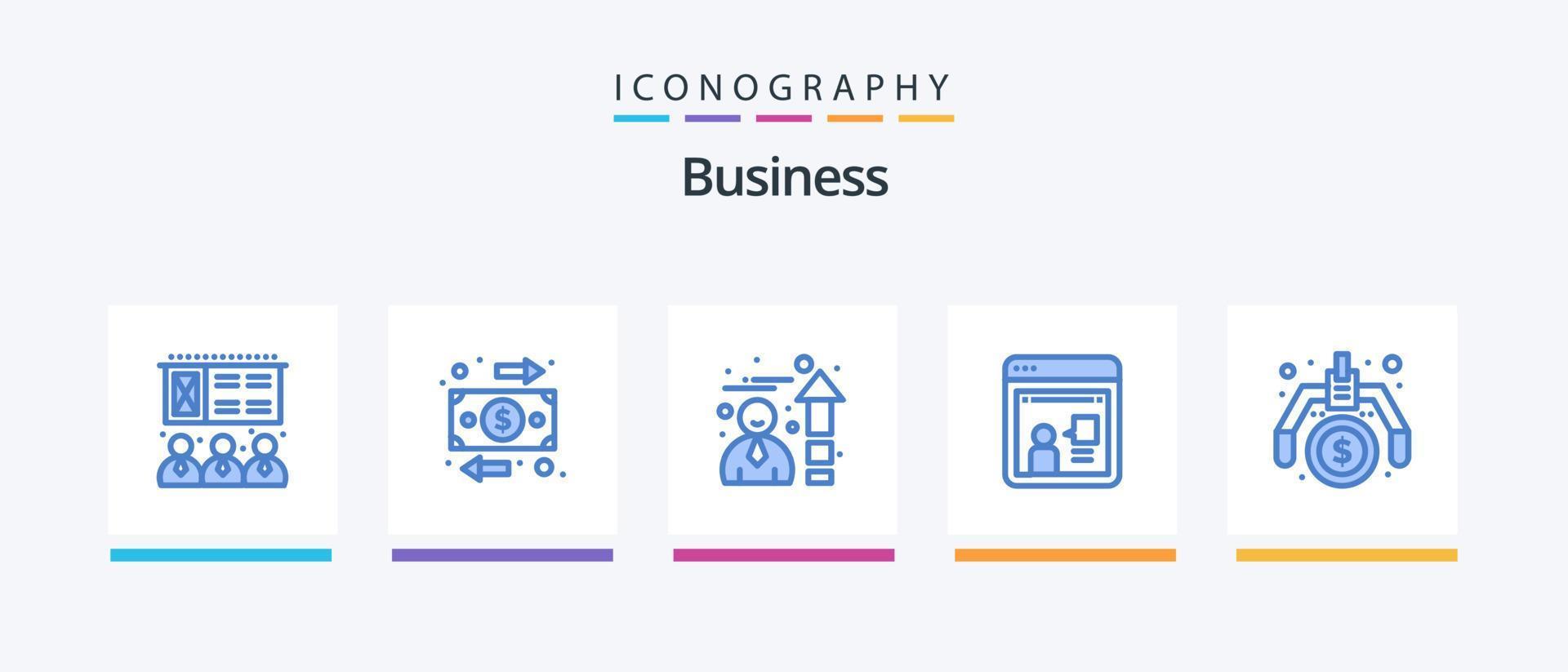 bedrijf blauw 5 icoon pak inclusief idee. maken. prestatie. financieel. discussie. creatief pictogrammen ontwerp vector