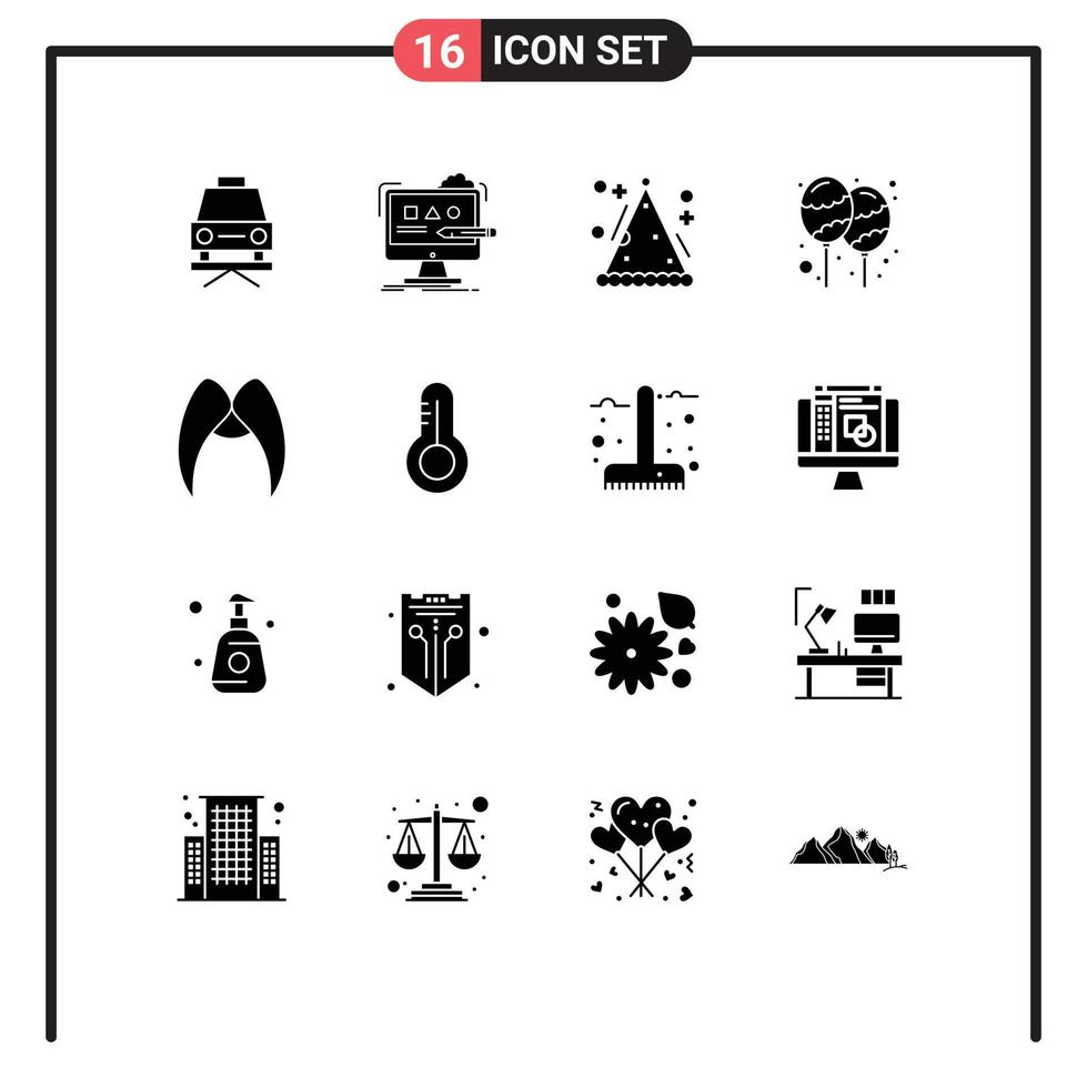 16 creatief pictogrammen modern tekens en symbolen van snor partij ijshoorntje holi ballon bewerkbare vector ontwerp elementen