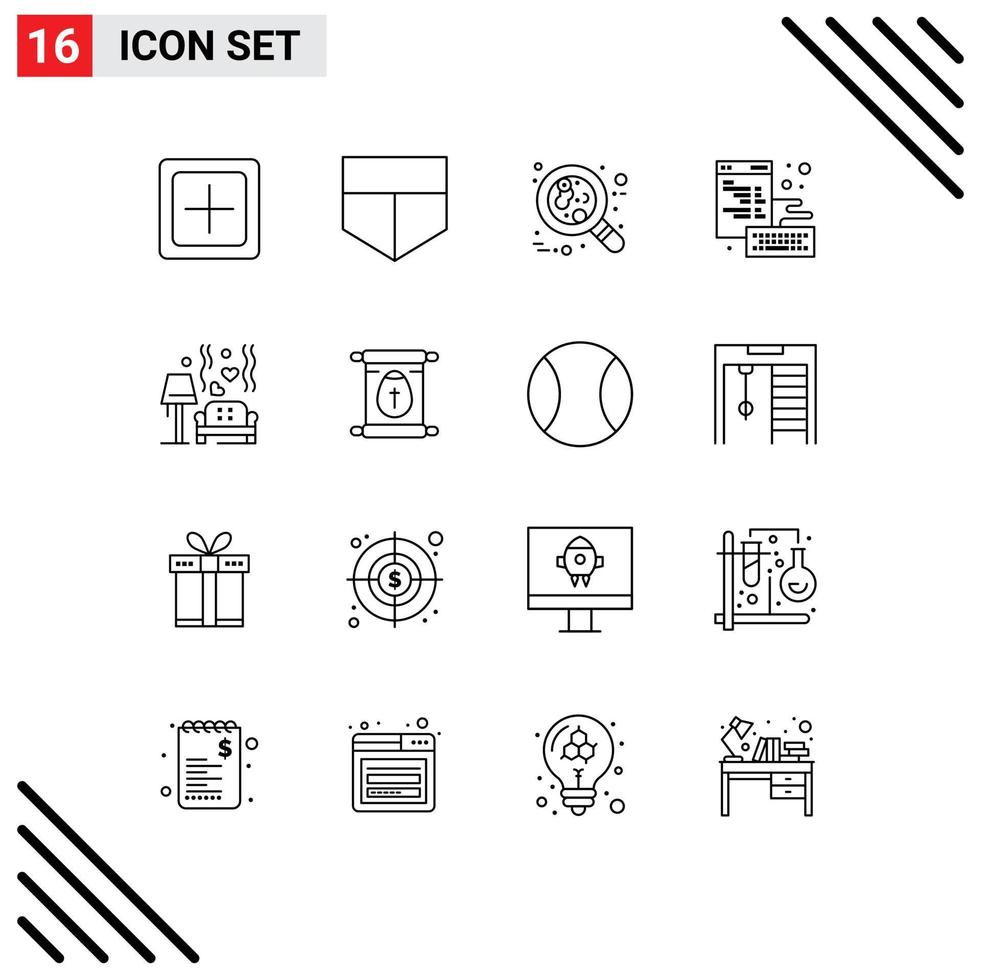 16 creatief pictogrammen modern tekens en symbolen van sofa bladzijde kanker ontwikkeling browser bewerkbare vector ontwerp elementen