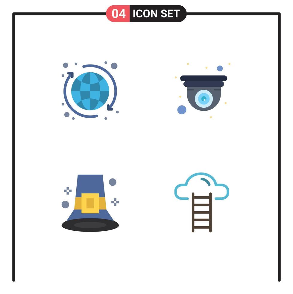 4 vlak icoon concept voor websites mobiel en apps globaal vallen wereld ontwerp hoed bewerkbare vector ontwerp elementen