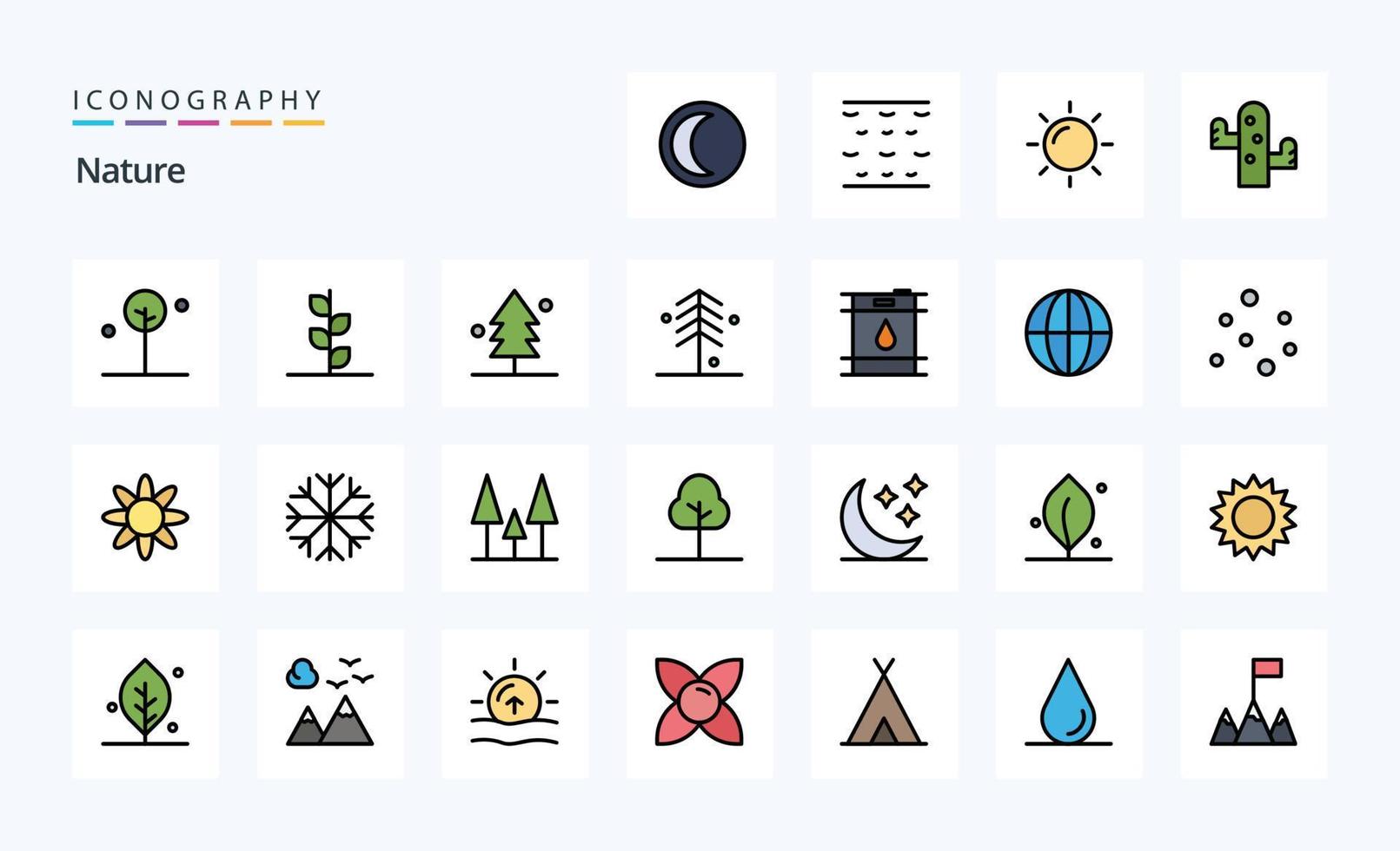 25 natuur lijn gevulde stijl icoon pak vector