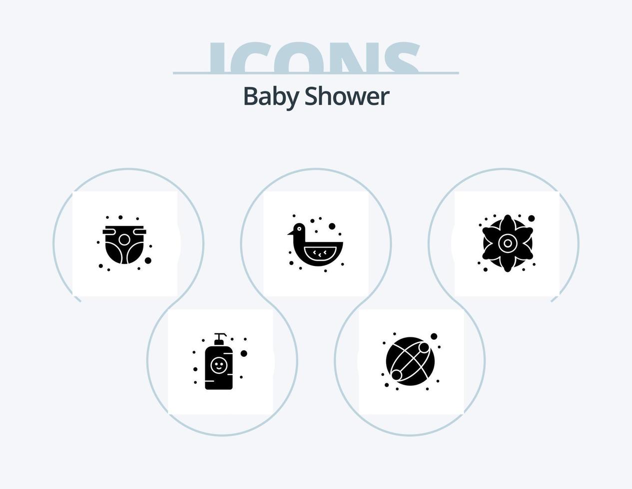 baby douche glyph icoon pak 5 icoon ontwerp. decoratief bloemen. speelgoed. baby panty. douche eend. baby eend vector