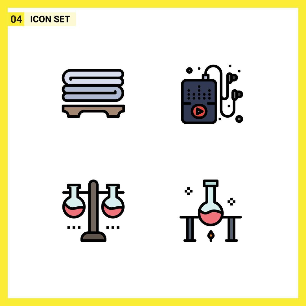 mobiel koppel gevulde lijn vlak kleur reeks van 4 pictogrammen van spa test fles hobby's chemisch laboratorium laboratorium bewerkbare vector ontwerp elementen