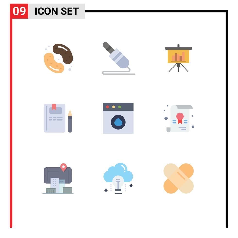 pictogram reeks van 9 gemakkelijk vlak kleuren van app kennis technologie onderwijs verslag doen van bewerkbare vector ontwerp elementen
