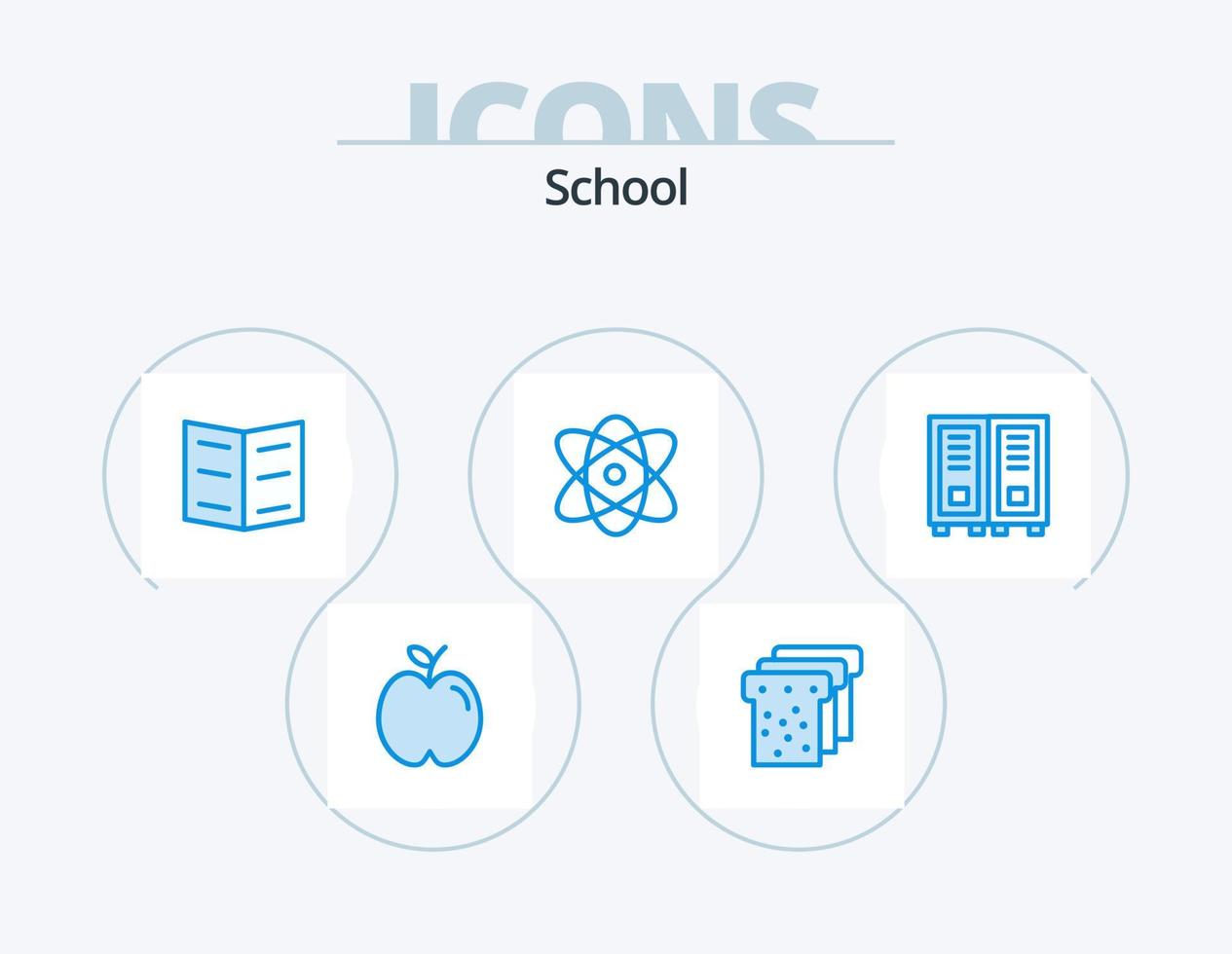 school- blauw icoon pak 5 icoon ontwerp. lezing. bibliotheek. bladwijzer. onderwijs. fysica vector