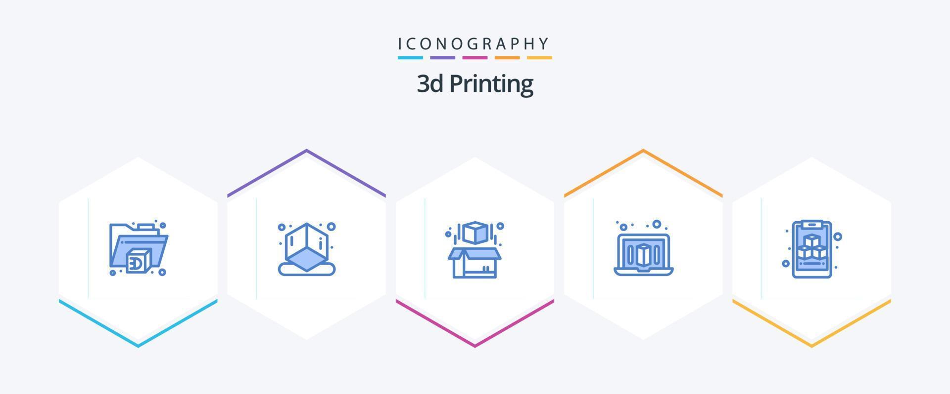 3d het drukken 25 blauw icoon pak inclusief geometrisch. doos. kubus. printerd vector