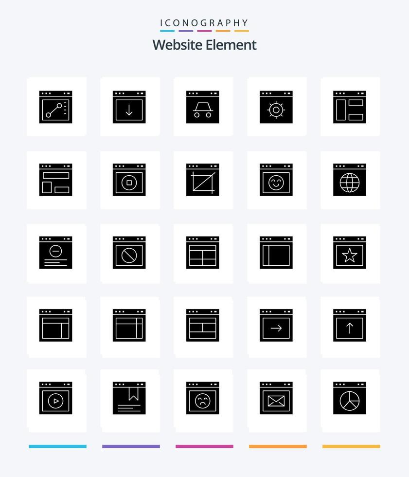 creatief website element 25 glyph solide zwart icoon pak zo net zo blog indeling. webpagina. hacker. internetten. website vector