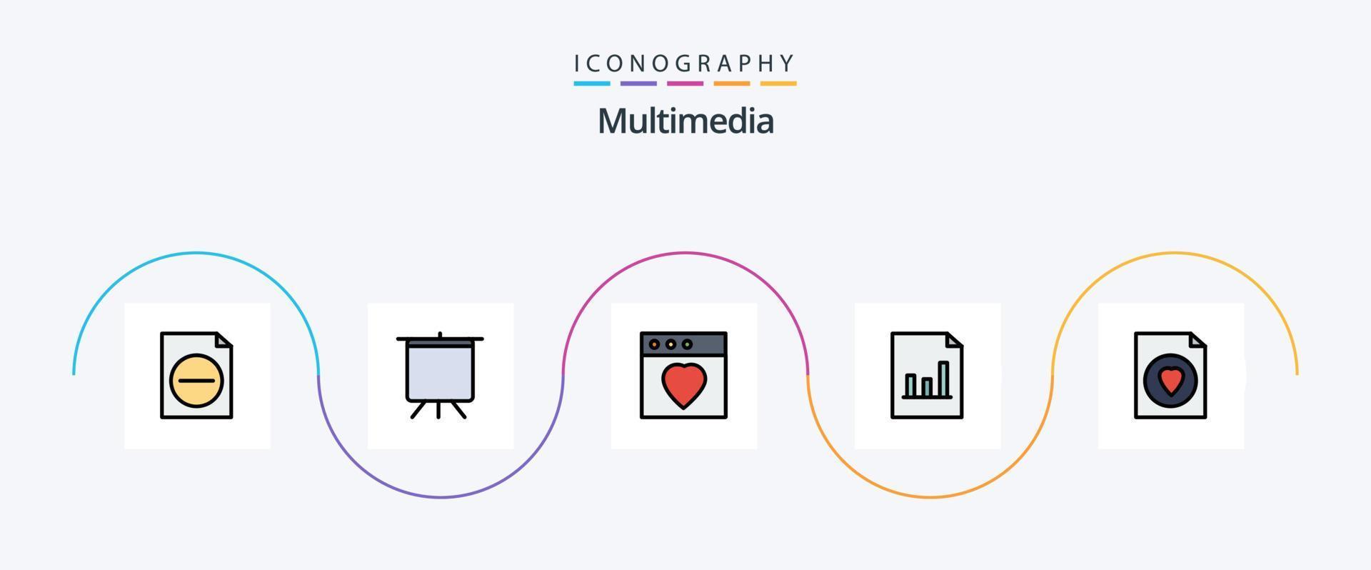 multimedia lijn gevulde vlak 5 icoon pak inclusief . Mac. het dossier. document vector