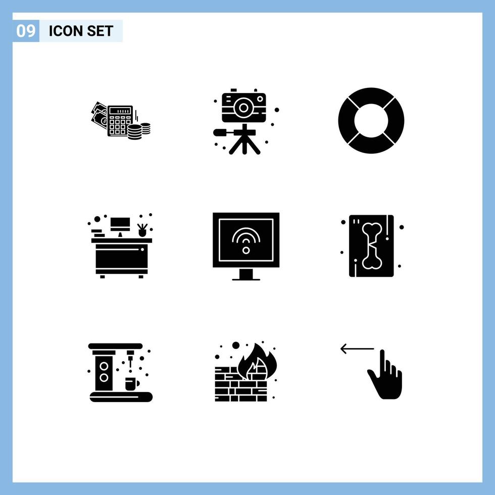 pictogram reeks van 9 gemakkelijk solide glyphs van TV internet vlotter vermaak interieur bewerkbare vector ontwerp elementen