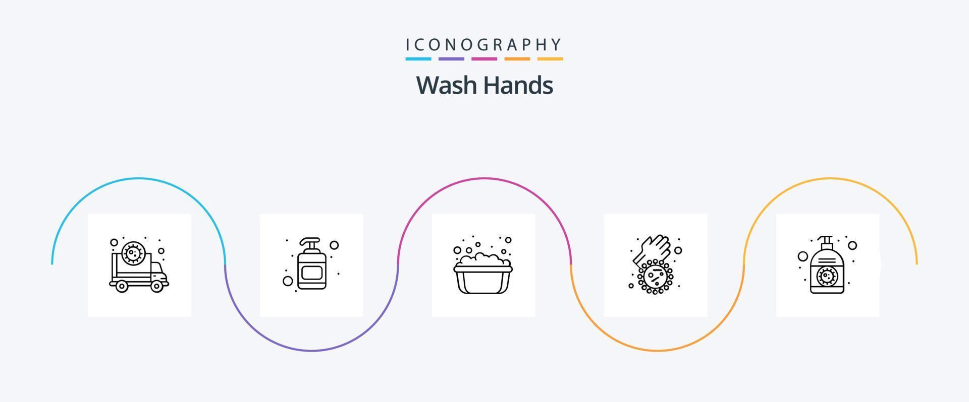 wassen handen lijn 5 icoon pak inclusief room. virus. bassin. covid. bacterie vector