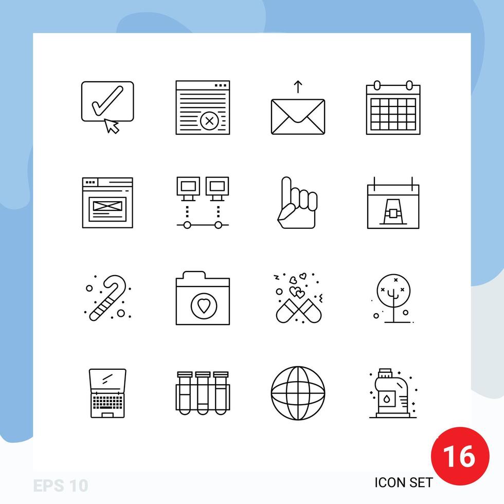 pictogram reeks van 16 gemakkelijk contouren van bladzijde datum mail contact ons kalender bewerkbare vector ontwerp elementen