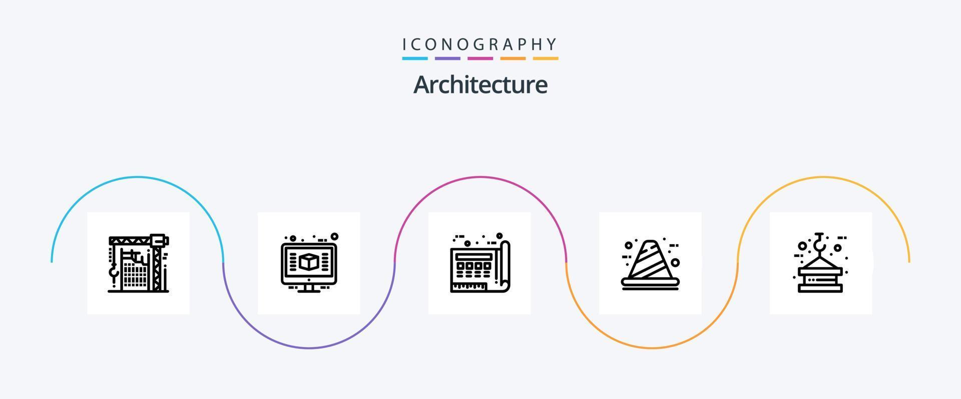 architectuur lijn 5 icoon pak inclusief ijshoorntje. architectuur. bouw. afdrukken. tekening vector