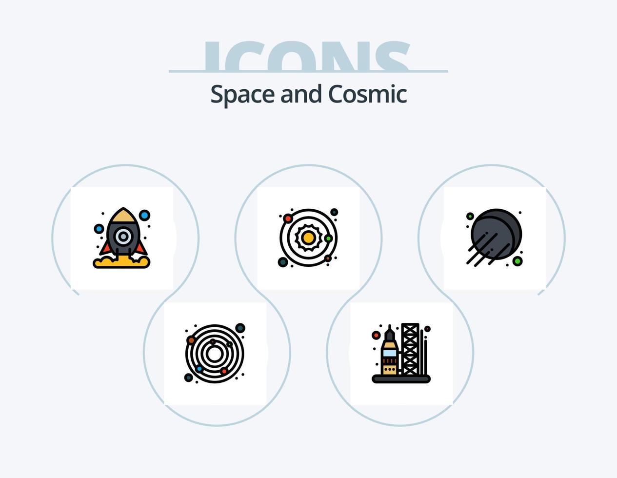 ruimte lijn gevulde icoon pak 5 icoon ontwerp. antenne. vervoer. servers. raket. sterren vector