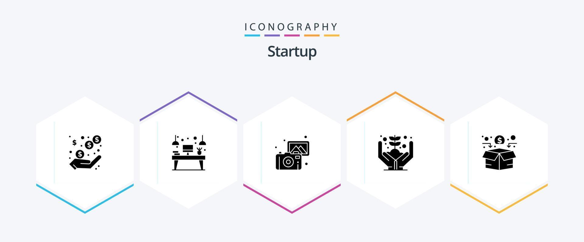 opstarten 25 glyph icoon pak inclusief financiering. geld. monitor. hand. camera vector