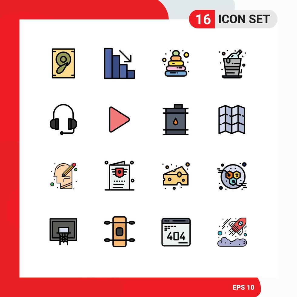 voorraad vector icoon pak van 16 lijn tekens en symbolen voor video ondersteuning speelgoed- koptelefoon partij bewerkbare creatief vector ontwerp elementen